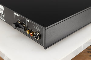 Rear left corner of a used Naim CD5X CD Player in a black finish