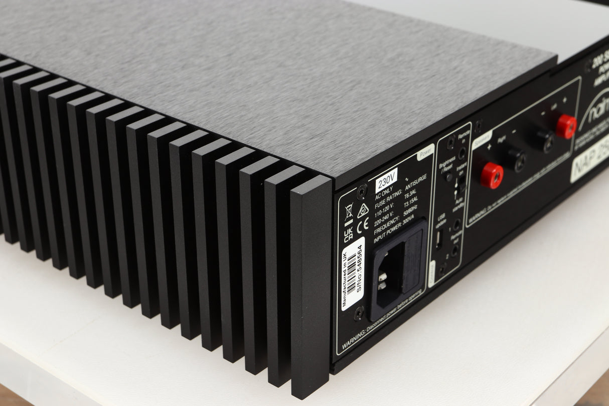 Rear left corner view of a used Naim Classic NAP250 Power Amplifier