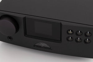 Close up of a used Naim DAC V-1 Digital Analogue Converter in a Black finish showing screen