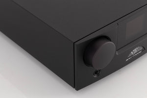 Front left corner of a used Naim DAC V-1 Digital Analogue Converter in a Black finish
