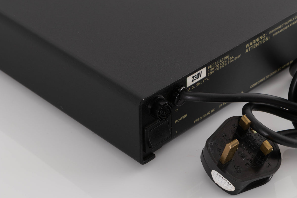 Rear right corner of a used Naim Flatcap Power Supply in a Black finish