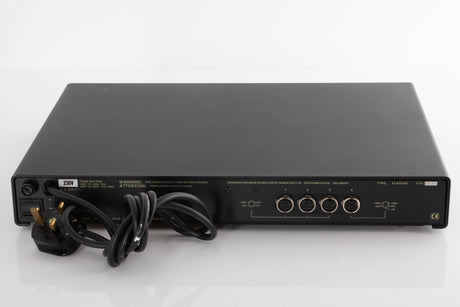 Rear view of a used Naim Flatcap Power Supply in a Black finish showing DIN Inputs