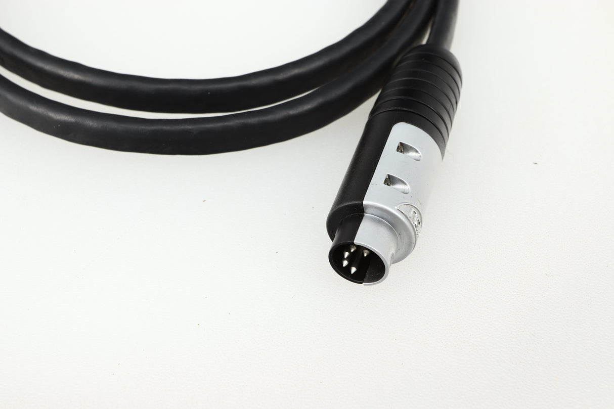 Close up of a used Naim Hi-Line DIN-DIN 1.2m Interconnect Cable showing the connector