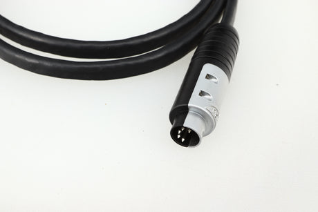 Close up of a used Naim Hi-Line DIN-DIN 1.2m Interconnect Cable showing the connector