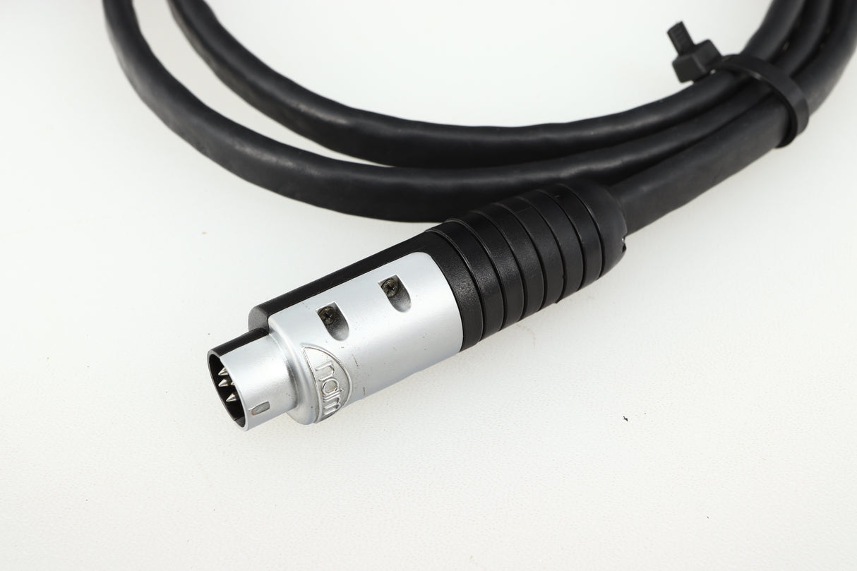 Close up of a used Naim Hi-Line DIN-DIN 1.2m Interconnect Cable showing the connector