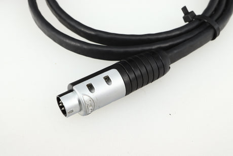 Close up of a used Naim Hi-Line DIN-DIN 1.2m Interconnect Cable showing the connector