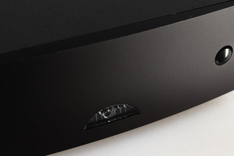 Close up of a used Naim Hicap DR Power Supply in a black finish showing the fascia