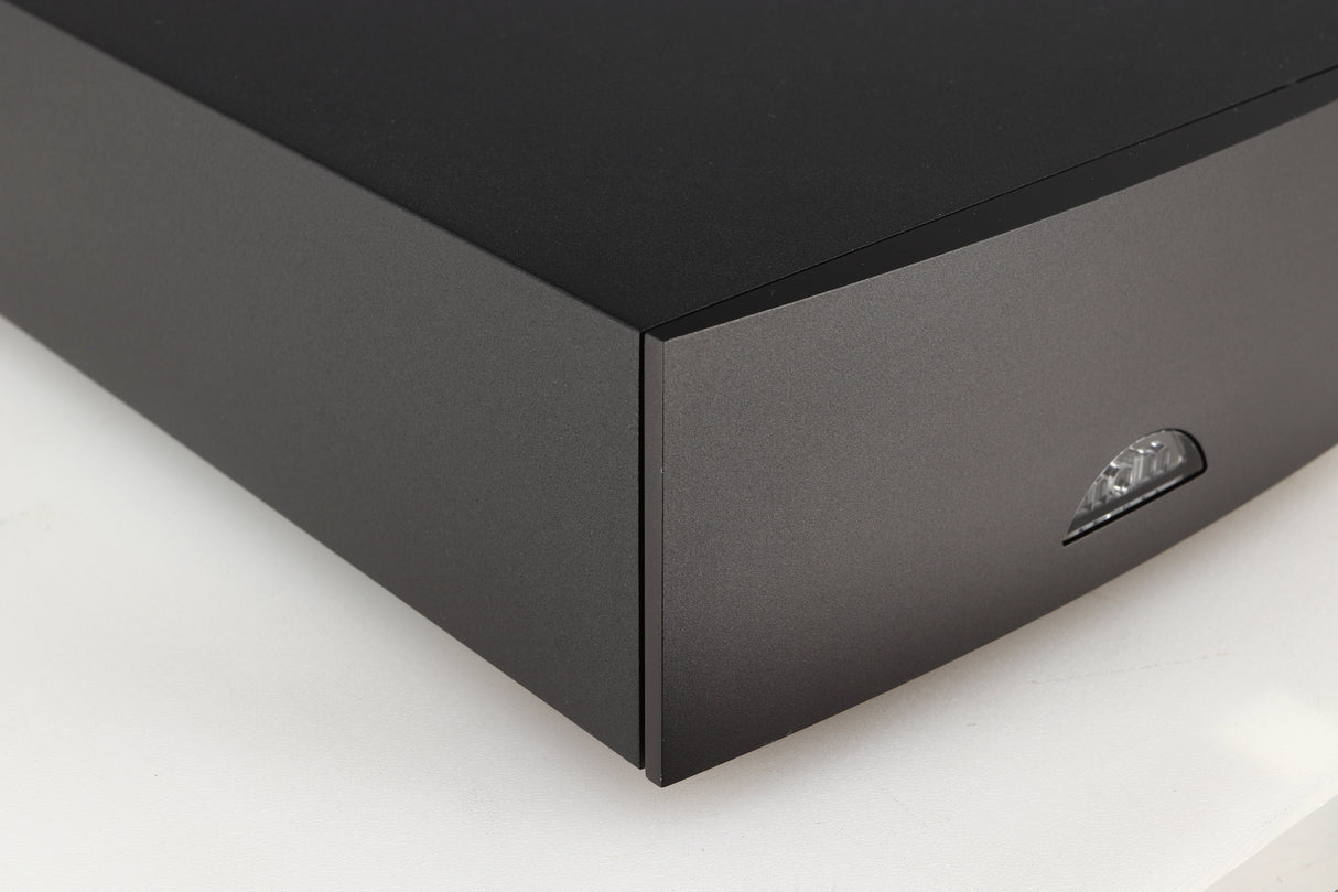 Front Left corner of a used Naim Hicap DR Power Supply in a black finish