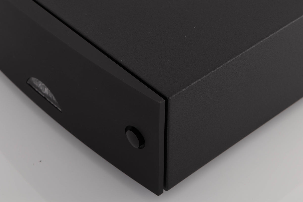 Front right corner of a used Naim Hicap DR Power Supply in a Black finish