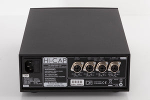 Rear view of a used Naim Hicap DR Power Supply in a Black finish showing Mains Input and XLR Outputs