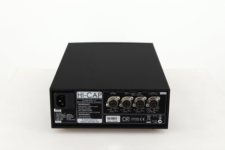 Rear view of a used Naim Hicap DR Power Supply in a black finish showing Mains Input and DIN Outputs