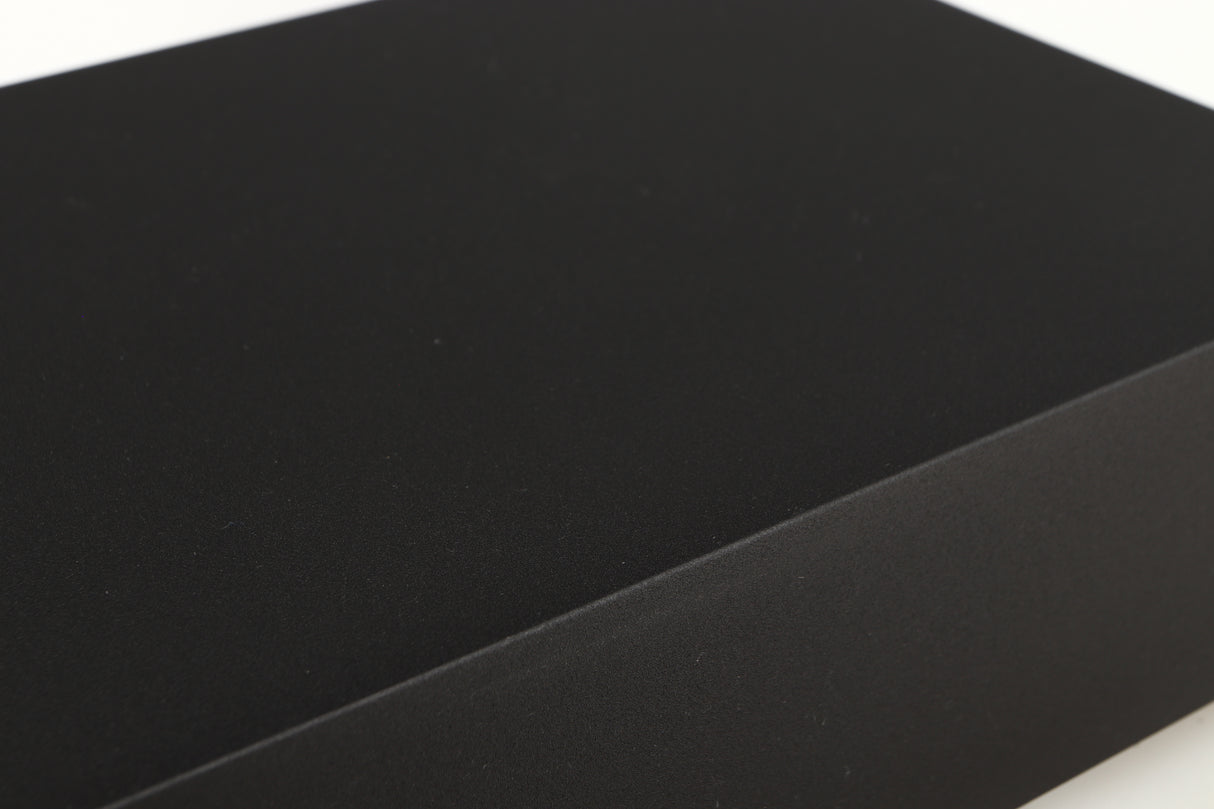 Close up of a used Naim Hicap DR Power Supply in a black finish showing very light scratch on right side