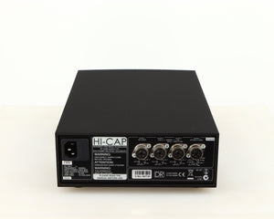 Rear view of a used Naim Hicap DR Power Supply in a black finish showing Mains Input and Channel Outputs
