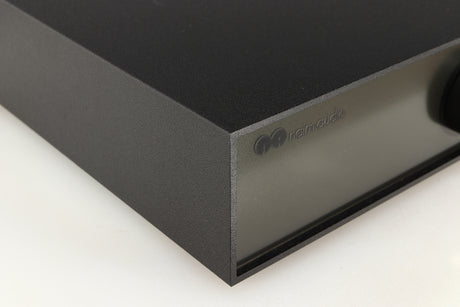 Front left corner of a used Naim Hicap Power Supply in a black finish
