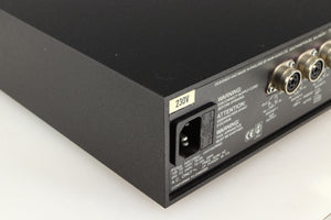 Rear right corner of a used Naim Hicap Power Supply in a black finish