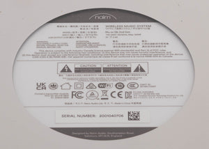 Close up of a used Naim Muso QB GEN2 Compact Wireless Speaker showing serial number