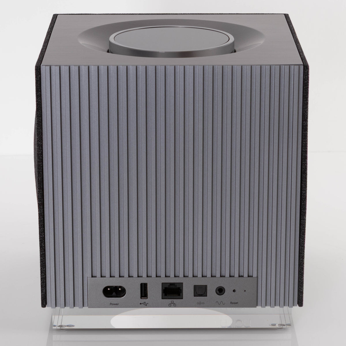 Rear view of a used Naim Muso QB GEN2 Compact Wireless Speaker showing Power Input, USB Input, Network Input and Optical Input
