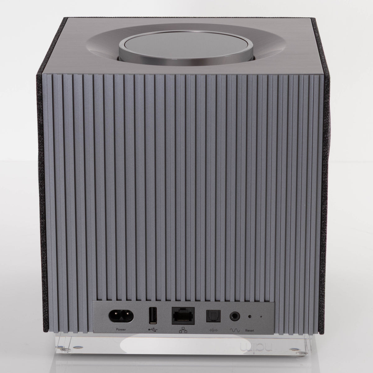 Rear view of a used Naim Muso QB GEN2 Compact Wireless Speaker showing Power Input, USB Input, Network Input and Optical Input