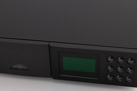Close up of a used Naim NAC N-272 Pre Amplifier in a Black finish showing some of the fascia