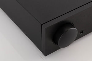 Front left corner of a used Naim NAC N-272 Pre Amplifier in a Black finish