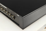 Rear left corner of a used Naim NAC112 Pre Amplifier in a black finish