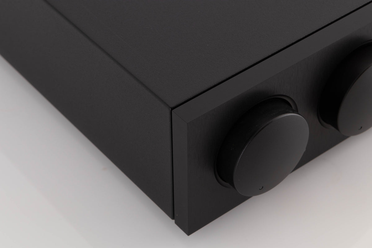 Front left corner of a used Naim NAC282 Pre Amplifier in a Black finish