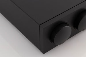 Front left corner of a used Naim NAC282 Pre Amplifier in a Black finish