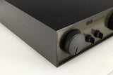 Front left corner of a used Naim NAC72 Pre Amplifier in a black finish