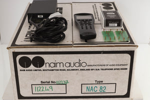 Box of a used Naim NAC82 Pre Amplifier with NAPSC Power Supply with remote, NA523/1 Phono Boards fitted, and POTS5