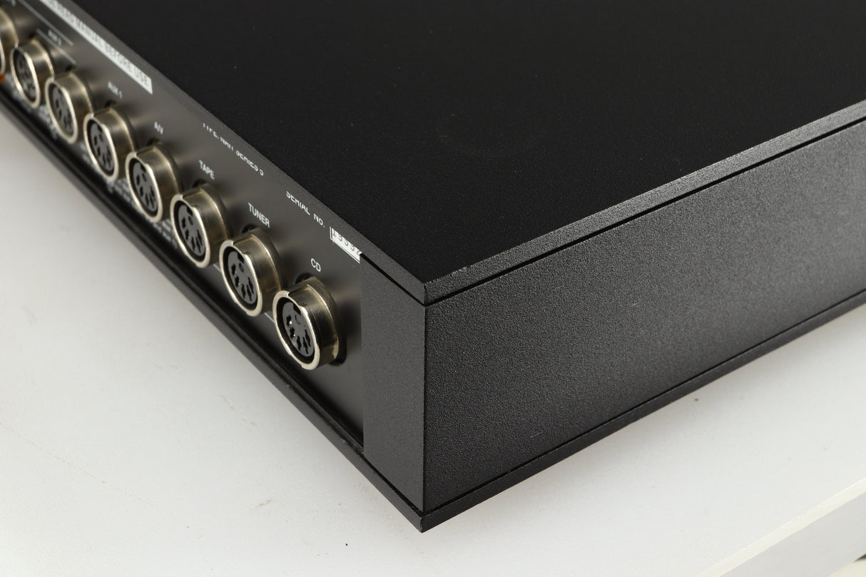 Rear left corner of a used Naim NAIT 5 Integrated Amplifier in a black finish
