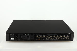 Rear view of a used Naim NAIT 5 Integrated Amplifier in a black finish showing Speaker Inputs, Mains Input and Channel Inputs / Outputs