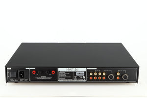 Rear view of a used Naim NAIT 5si Integrated Amplifier in a black finish showing Speaker Inputs, Mains Input and Phono Inputs