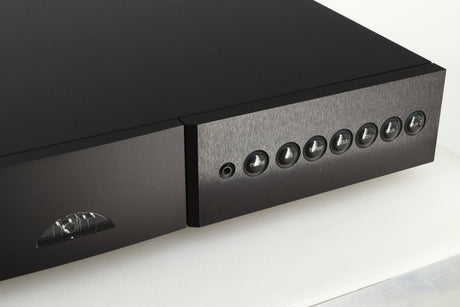 Close up view of a used Naim Nait XS-2 Integrated Amplifier showing the right side of the fascia 