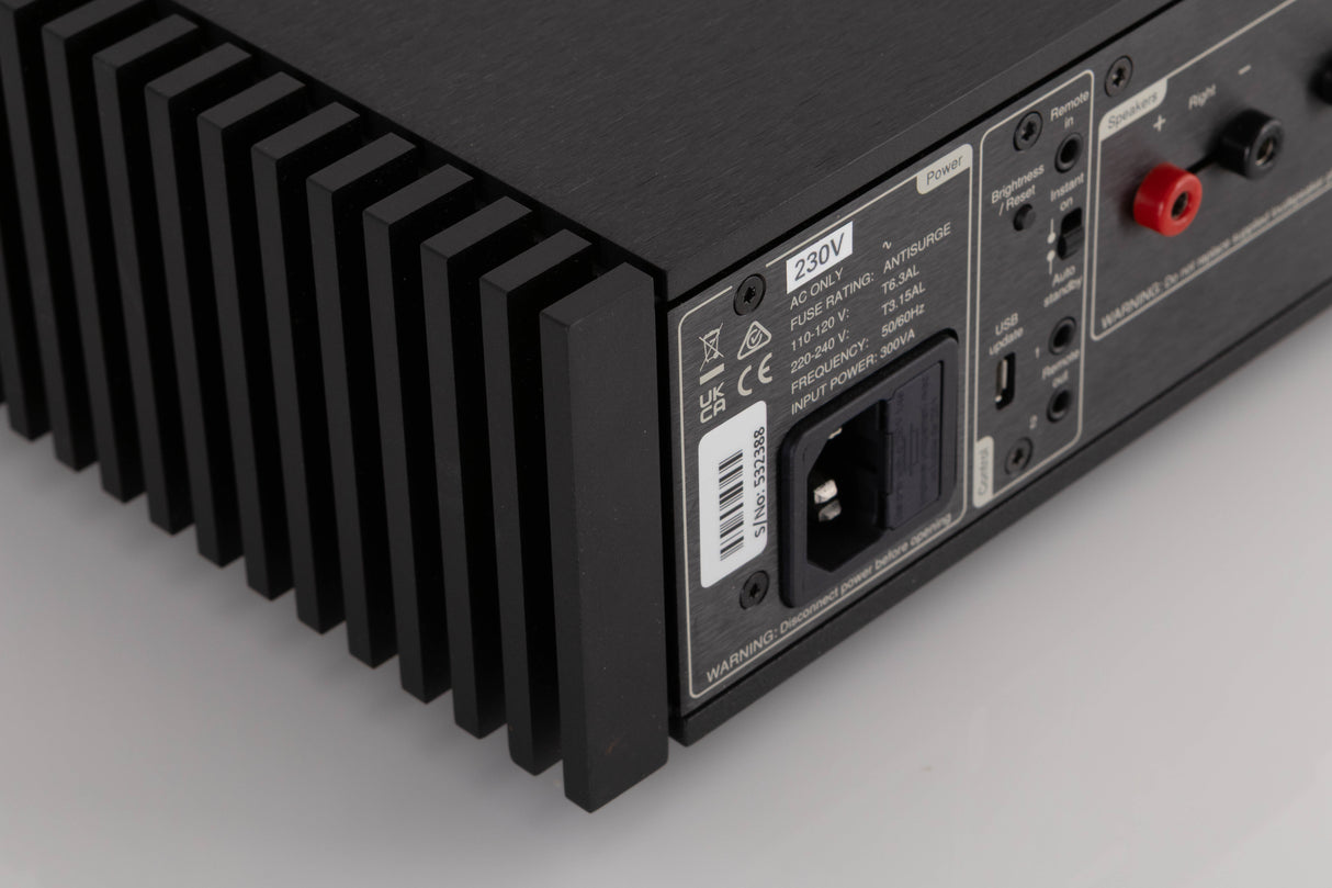 Rear left corner view of a used Naim NAP 250 Power Amplifier