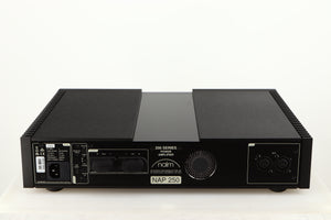 Rear view of a used Naim NAP 250 Power Amplifier in a black finish showing Mains Input and XLR Inputs