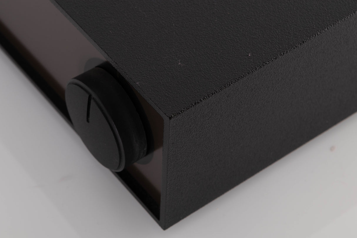 Front right corner of a used Naim NAP140 Power Amplifier in a Black finish