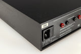Rear right corner of a used Naim NAP140 Power Amplifier in a black finish