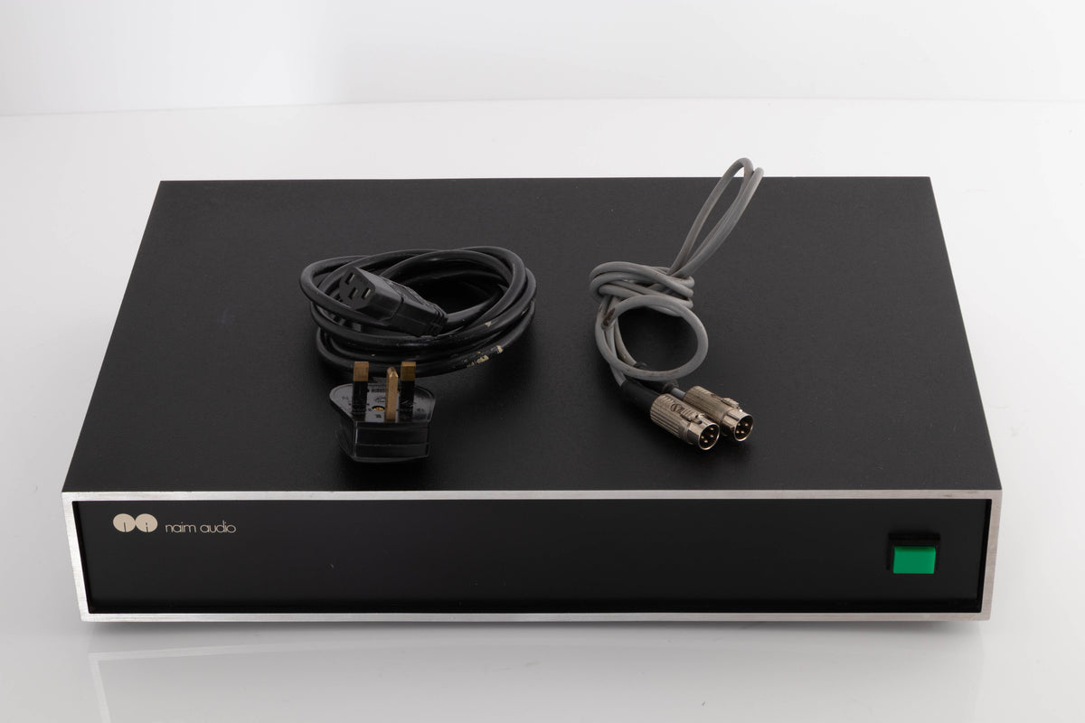 Top of a used Naim NAP160 Power Amplifier in a Black finish showing Mains Cable and 4-PIN SNAIC