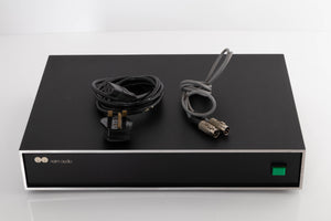 Top of a used Naim NAP160 Power Amplifier in a Black finish showing Mains Cable and 4-PIN SNAIC