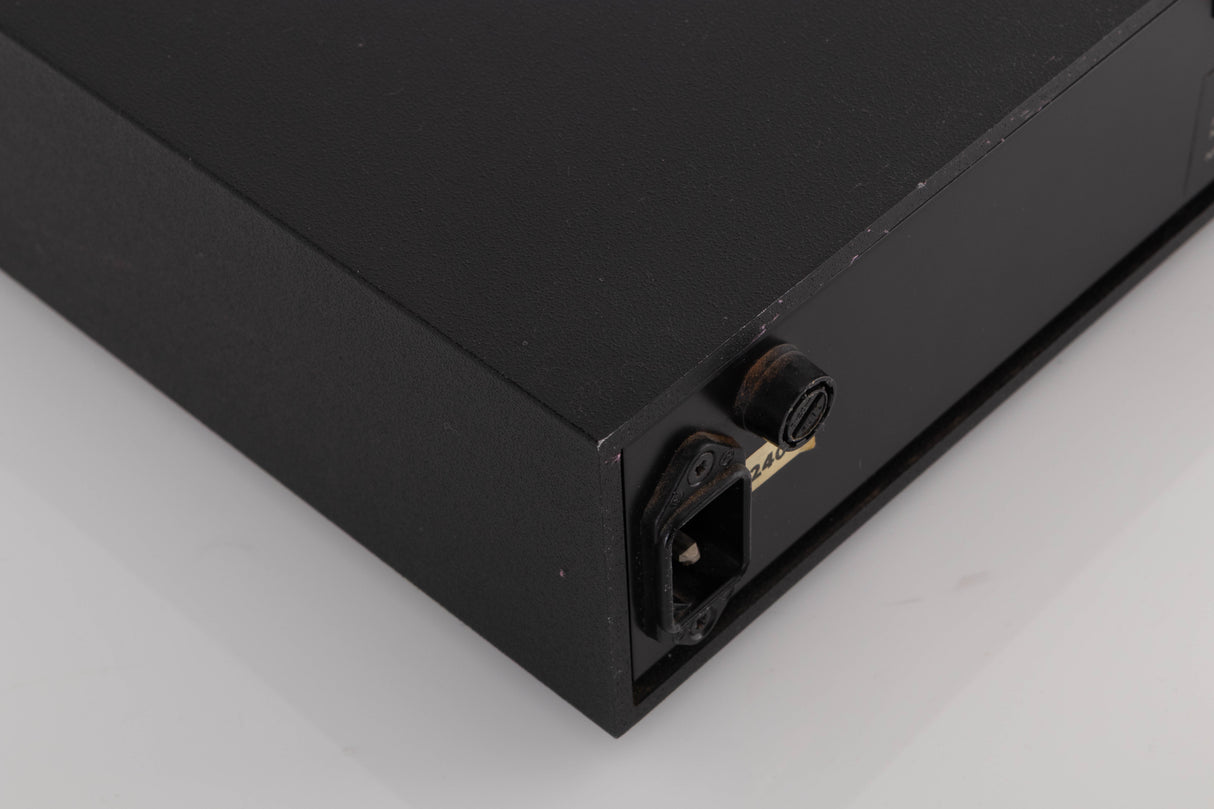 Rear right corner of a used Naim NAP160 Power Amplifier in a Black finish