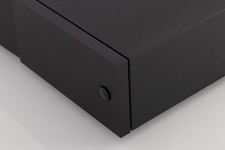Front right corner of a used Naim NAP250-2 Power Amplifier in a Black finish