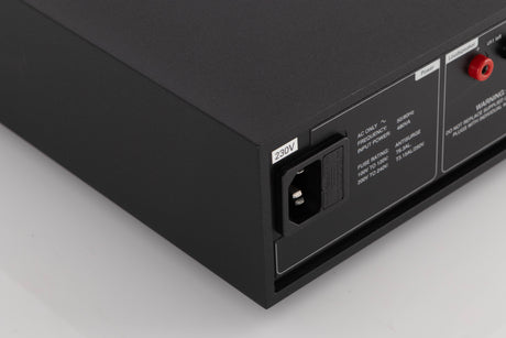 Rear right corner of a used Naim NAP250-2 Power Amplifier in a Black finish