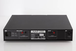 Rear view of a used Naim NAP250-2 Power Amplifier in a Black finish showing XLR Input and Mains Input