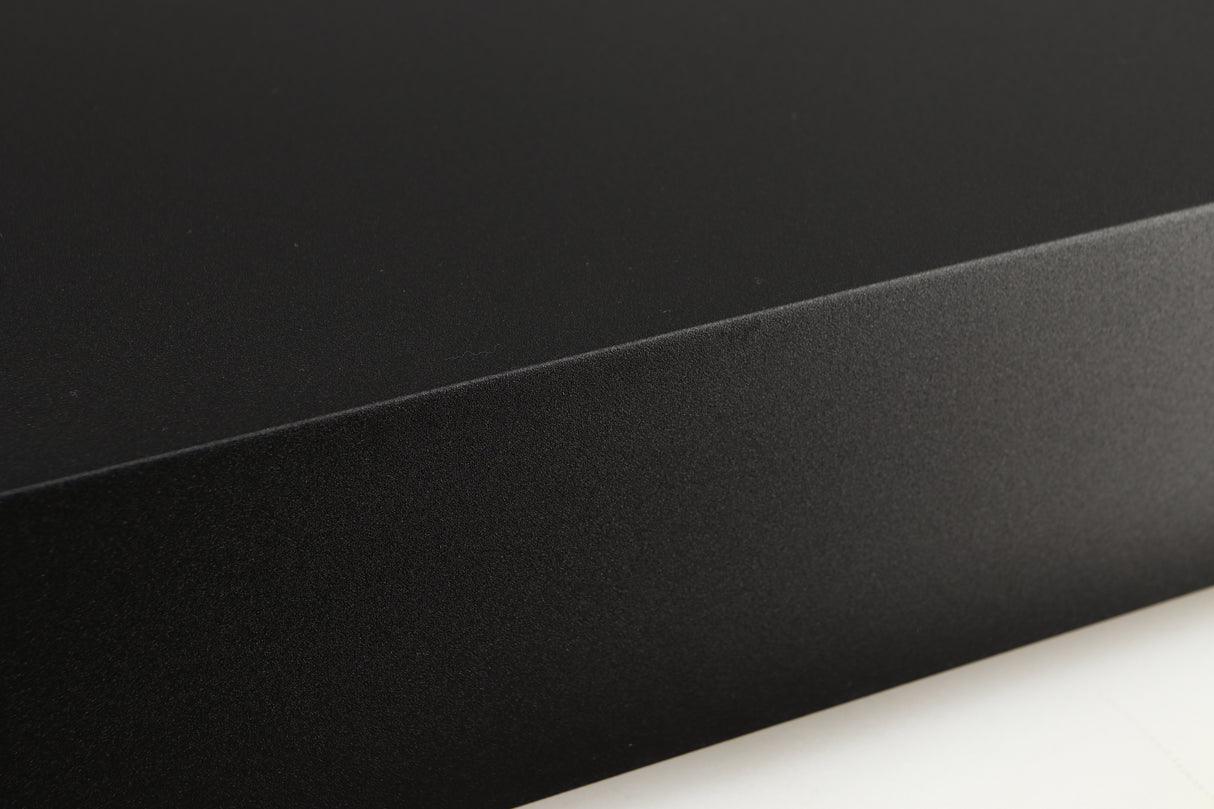 Close up of a used Naim NAP250 DR Power Amplifier in a black finish showing light scratching on right side