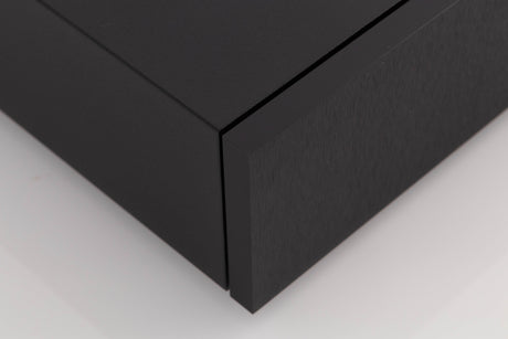 Front left corner of a used Naim NAP250 DR Power Amplifier in a Black finish