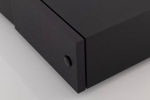 Front right corner of a used Naim NAP250 DR Power Amplifier in a Black finish