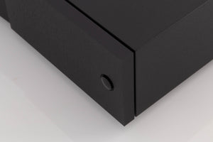 Front right corner of a used Naim NAP250 DR Power Amplifier in a Black finish