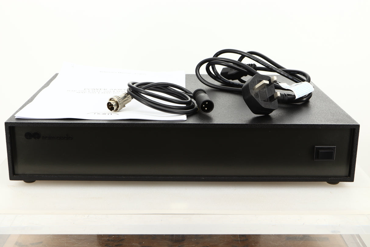 View of a used Naim NAP250 Power Amplifier showing mains cable, and SNAIC