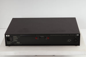 Rear view of a used Naim NAP250 Power Amplifier in a black finish showing Mains Input, DIN Input and Speaker Output