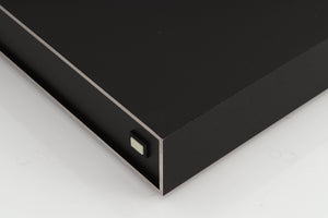 Front right corner of a used Naim NAP250 Power Amplifier in a black finish